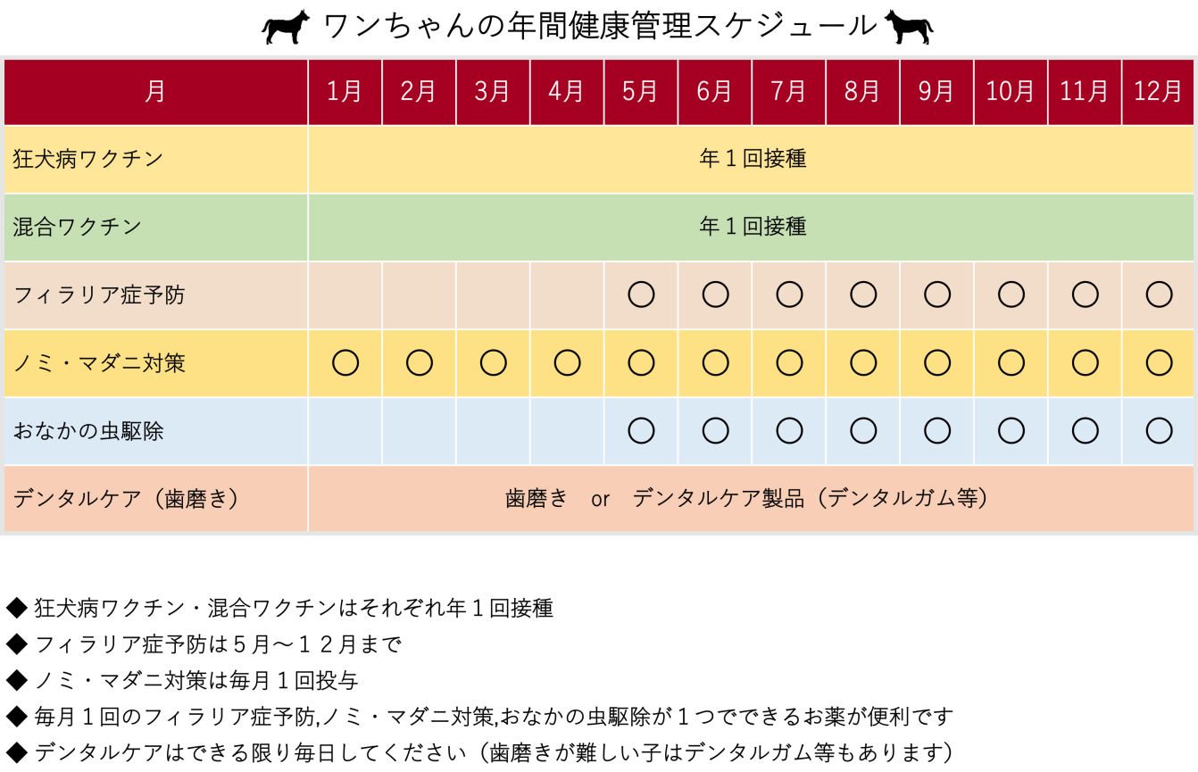 ワンちゃんの健康管理スケジュール表